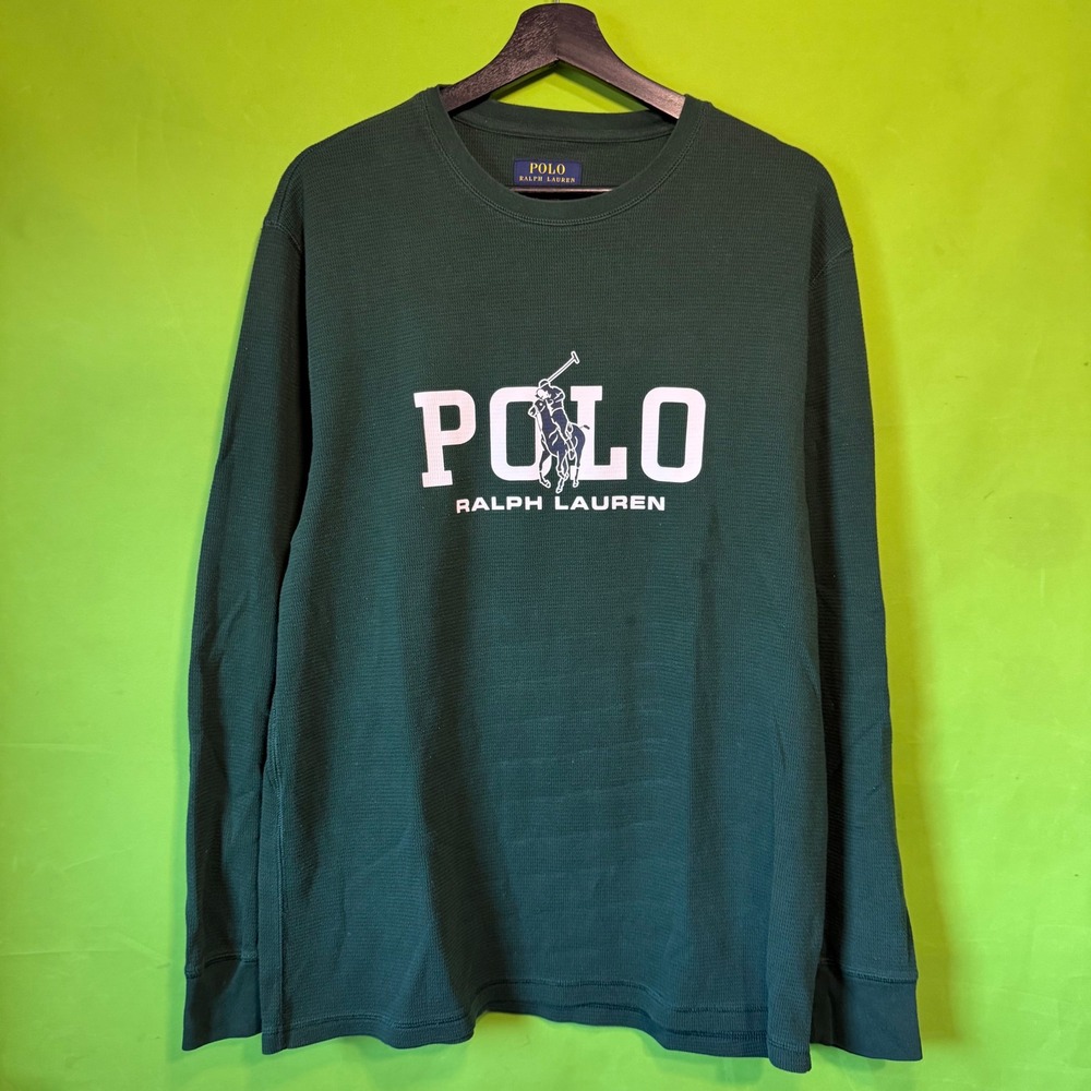 Polo Ralph Lauren XL Hunter Green Waffle Knit Thermal Long Sleeve Shirt